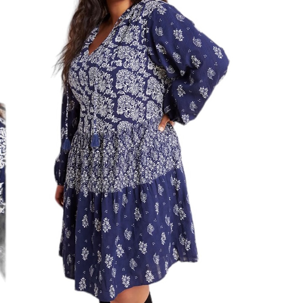 Anthropologie Maeve Navy Blue/White "Carlita" Tiered Tunic Dress M